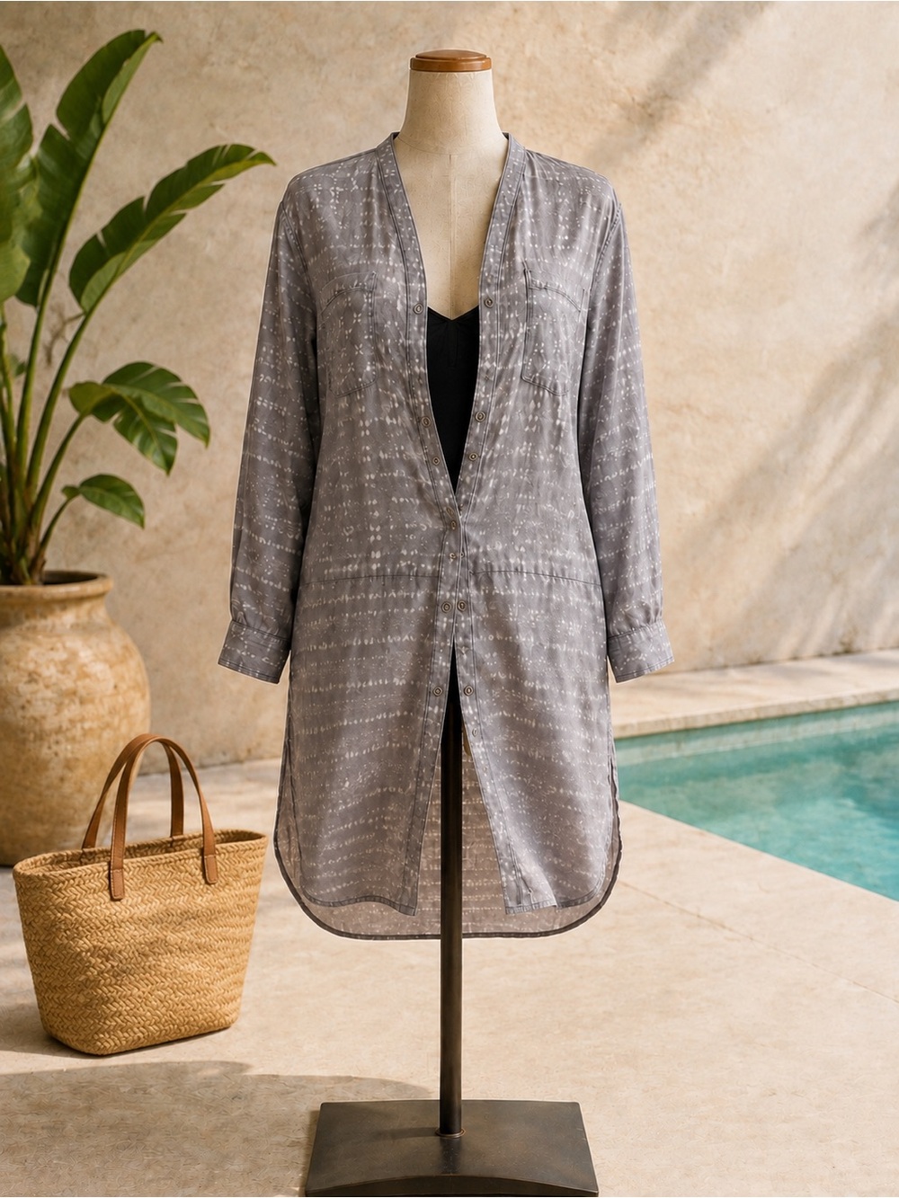 Athleta Taupe Button-Front Long Women's Shirt